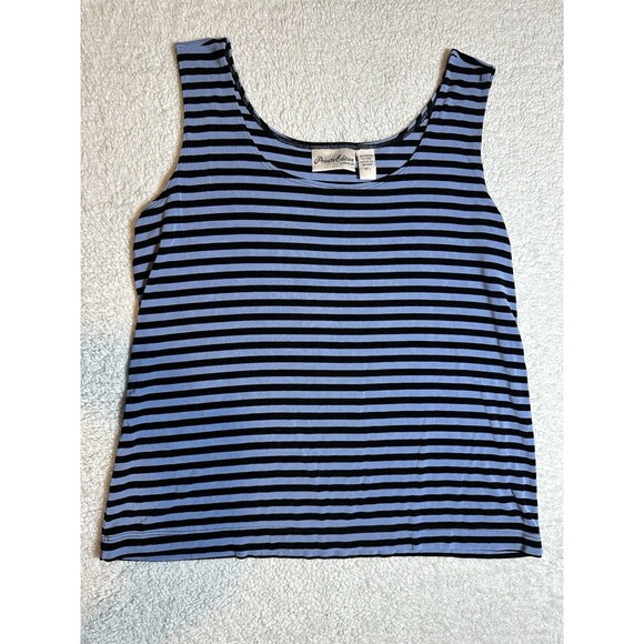 Chico’s Private Edition Size 3 Blue Navy Acetate/Lycra Striped Tank Top - Picture 1 of 6